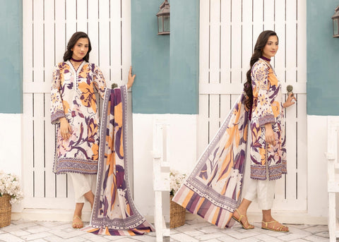 WHITE & PURPLE PRINTED LAWN