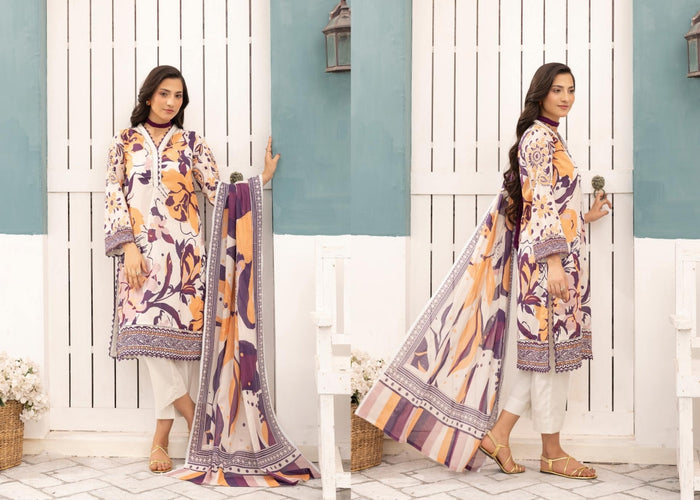WHITE & PURPLE PRINTED LAWN