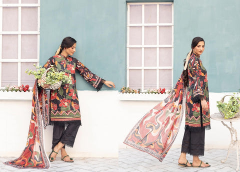 BLACK &  RED PRINTED LAWN