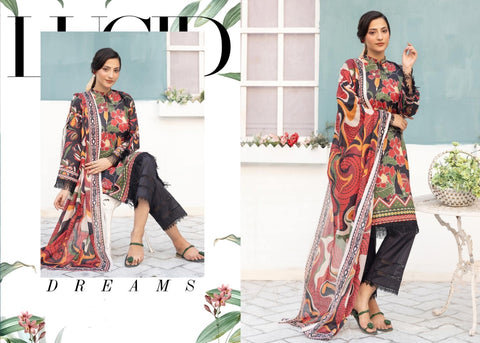 BLACK &  RED PRINTED LAWN