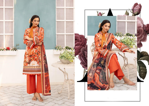 MULTICOLOR 3PIECE PRINTED LAWN