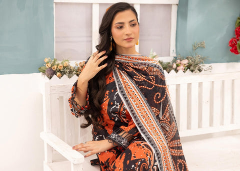 ORANGE 3PIECE PRINTED LAWN
