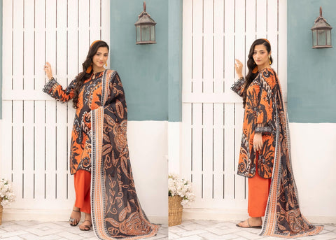 ORANGE 3PIECE PRINTED LAWN