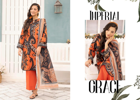 ORANGE 3PIECE PRINTED LAWN