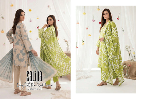GREEN 3PIECE PRINTED LAWN
