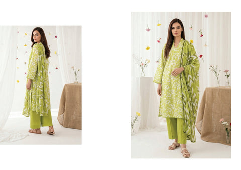 GREEN 3PIECE PRINTED LAWN
