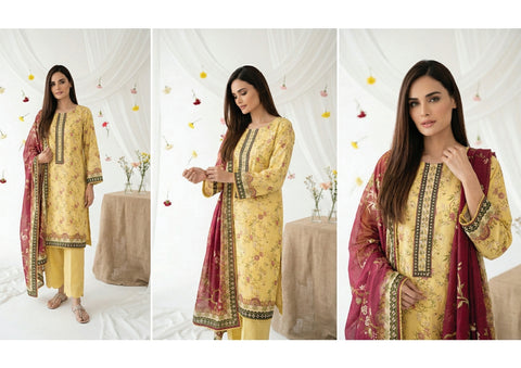 YELLOW 3PIECE PRINTED LAWN