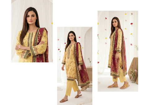 YELLOW 3PIECE PRINTED LAWN