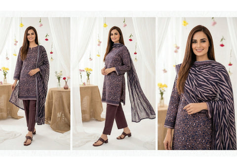 PURPLE PRINTED LAWN
