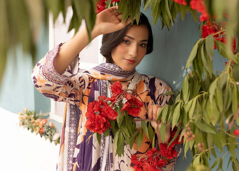 WHITE & PURPLE PRINTED LAWN
