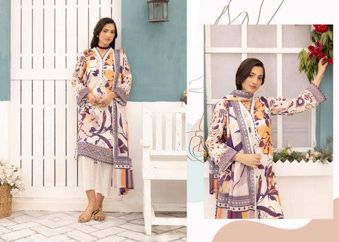 WHITE & PURPLE PRINTED LAWN